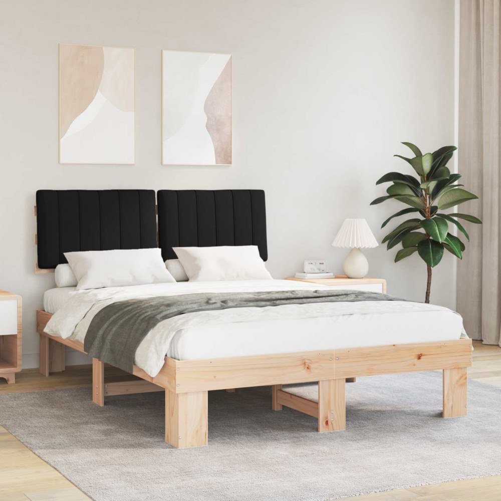 vidaXL Sängram med Klädd Huvudgavel Svart 140 x 200 cm Massiv furu