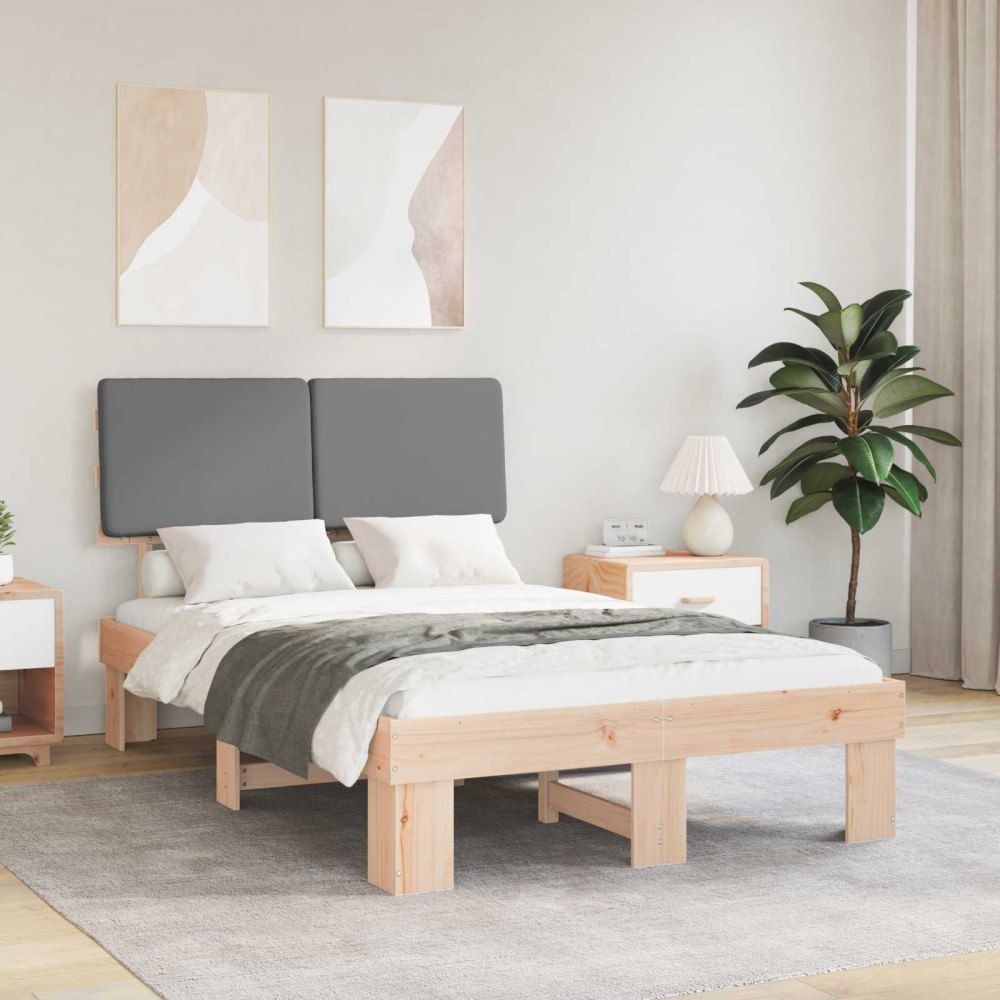vidaXL Sängram med Klädd Huvudgavel Ljusgrå 120 x 200 cm Massiv furu