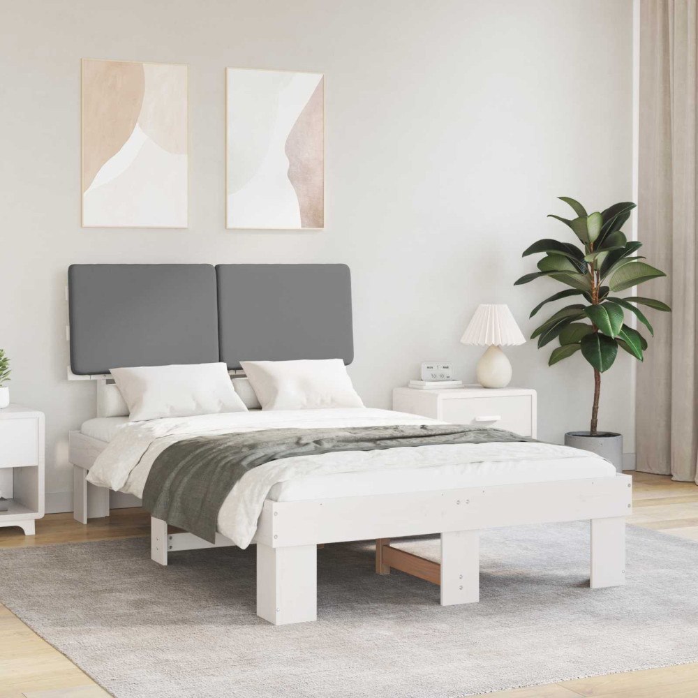 vidaXL Sängram med Klädd Huvudgavel Ljusgrå 120 x 200 cm Massiv furu