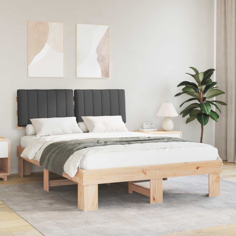 vidaXL Sängram med Klädd Huvudgavel Mörkgrå 135 x 190 cm Massiv furu