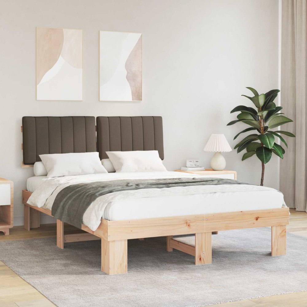 vidaXL Sängram med Klädd Huvudgavel Taupe 135 x 190 cm Massiv furu