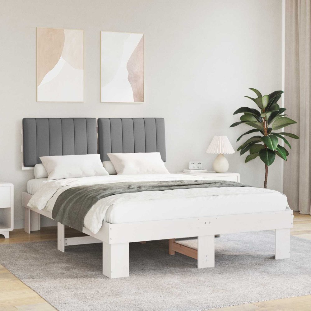vidaXL Sängram med Klädd Huvudgavel Ljusgrå 135 x 190 cm Massiv furu