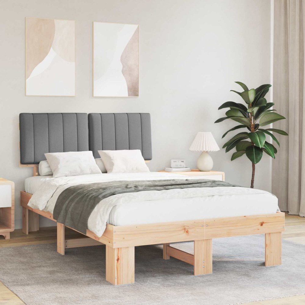 vidaXL Sängram med Klädd Huvudgavel Ljusgrå 120 x 190 cm Massiv furu