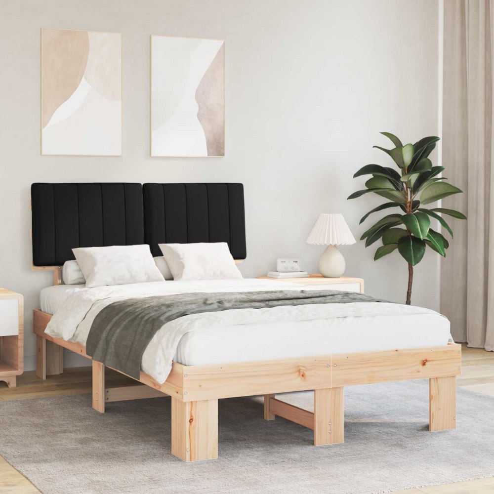 vidaXL Sängram med Klädd Huvudgavel Svart 120 x 190 cm Massiv furu