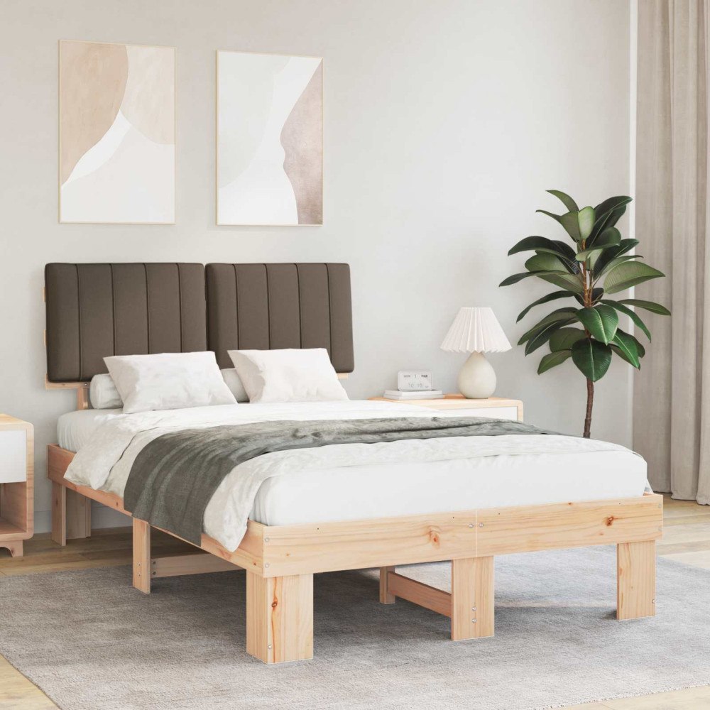 vidaXL Sängram med Klädd Huvudgavel Taupe 120 x 190 cm Massiv furu