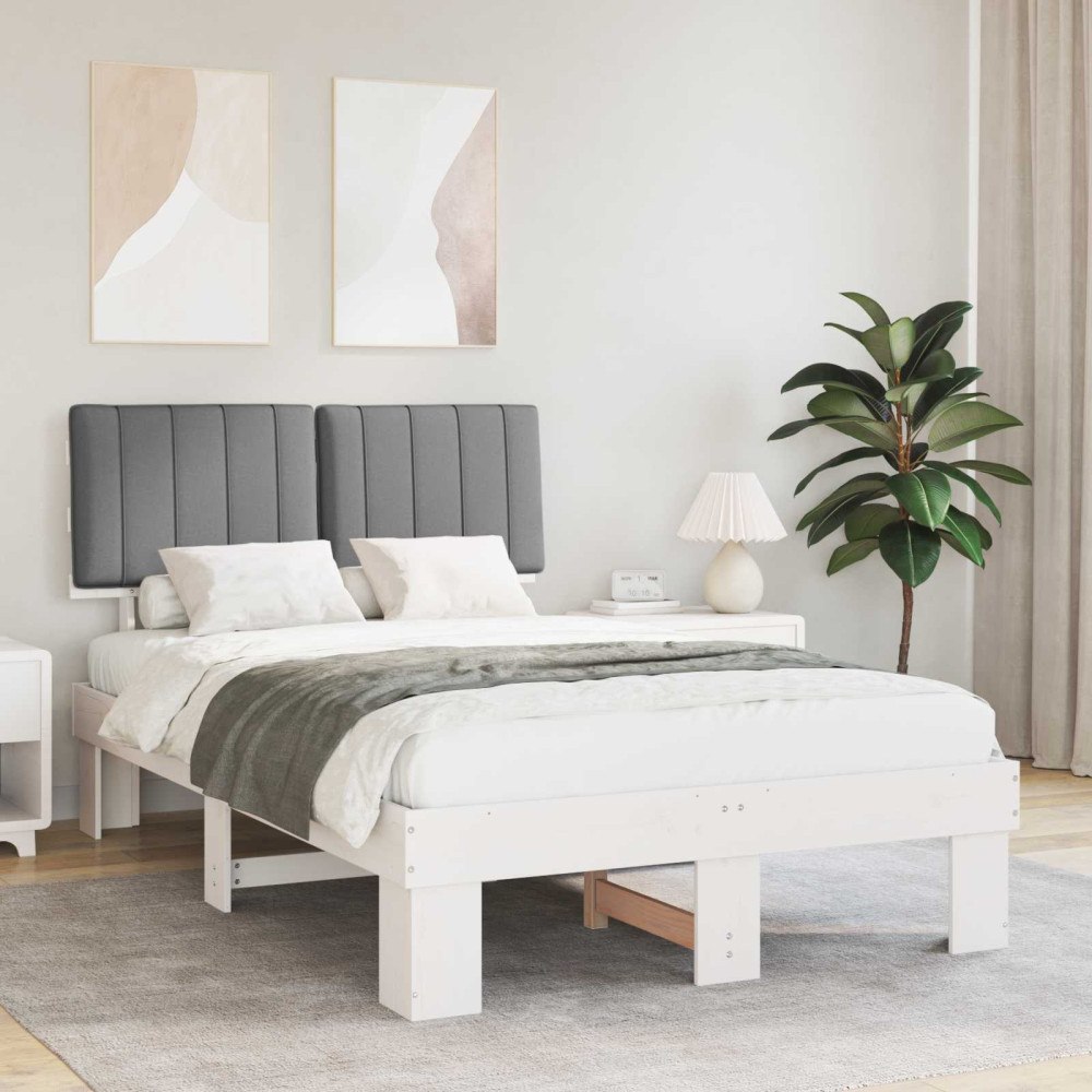 vidaXL Sängram med Klädd Huvudgavel Ljusgrå 120 x 190 cm Massiv furu