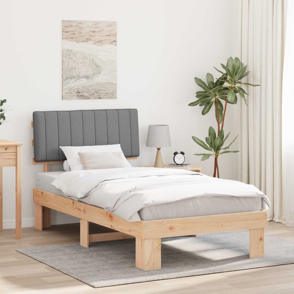 vidaXL Sängram med Klädd Huvudgavel Ljusgrå 100 x 200 cm Massiv furu