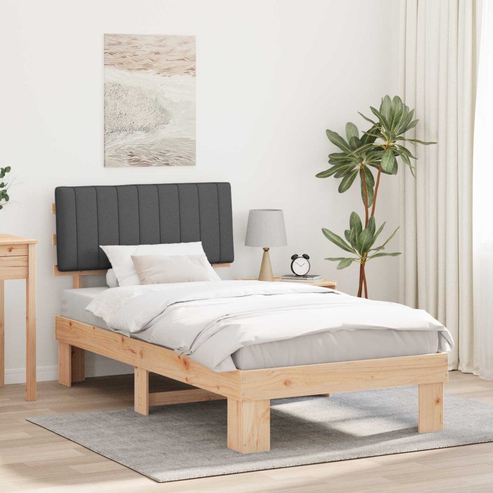 vidaXL Sängram med Klädd Huvudgavel Mörkgrå 100 x 200 cm Massiv furu