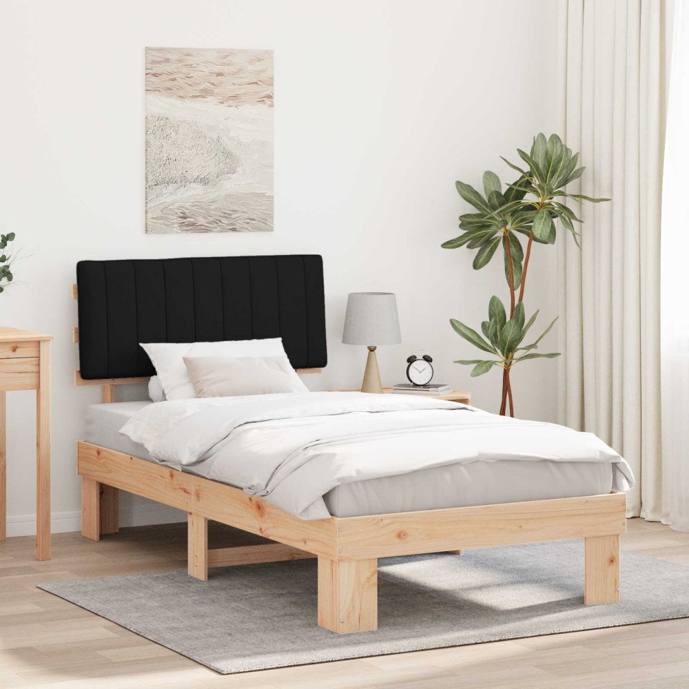 vidaXL Sängram med Klädd Huvudgavel Svart 100 x 200 cm Massiv furu