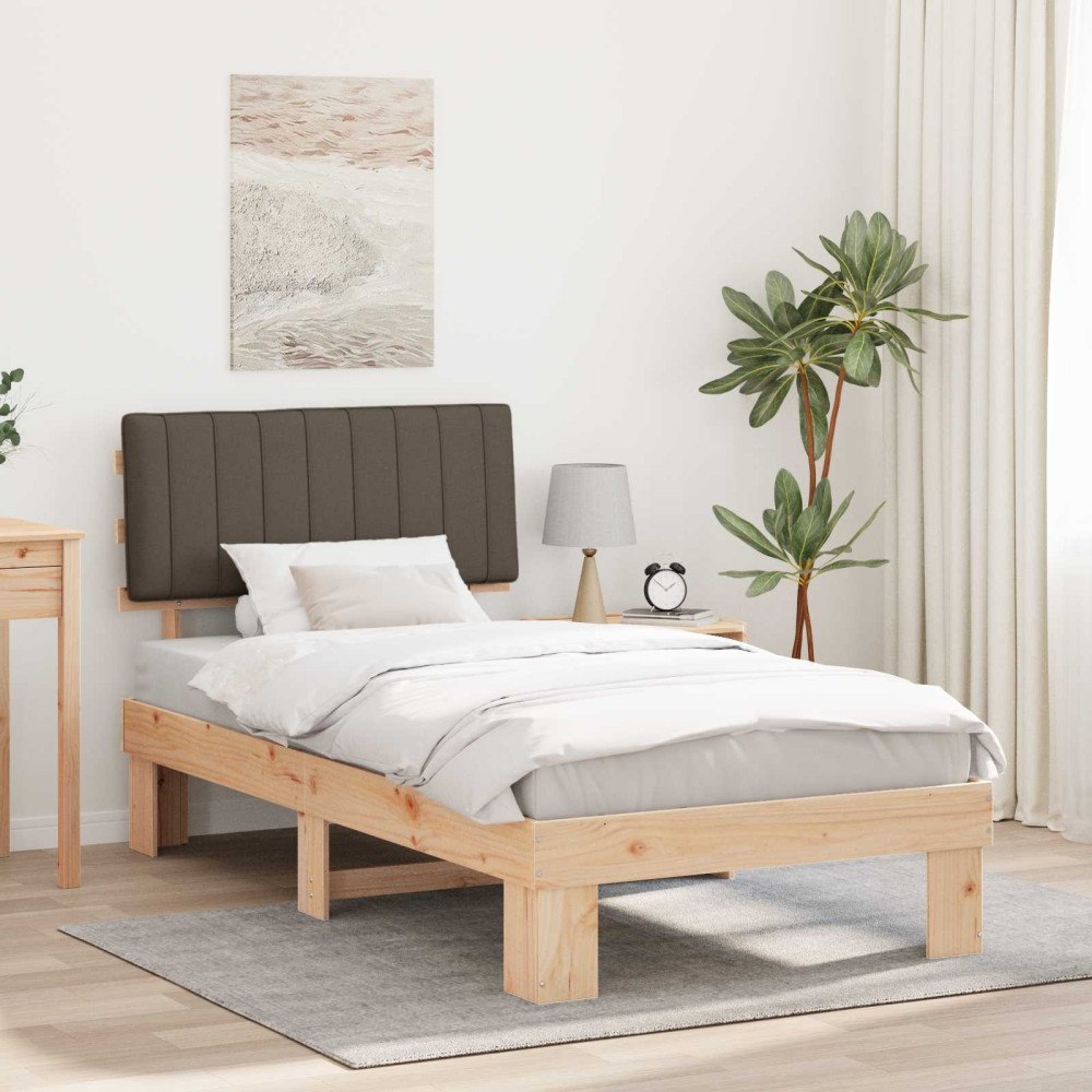 vidaXL Sängram med Klädd Huvudgavel Taupe 100 x 200 cm Massiv furu