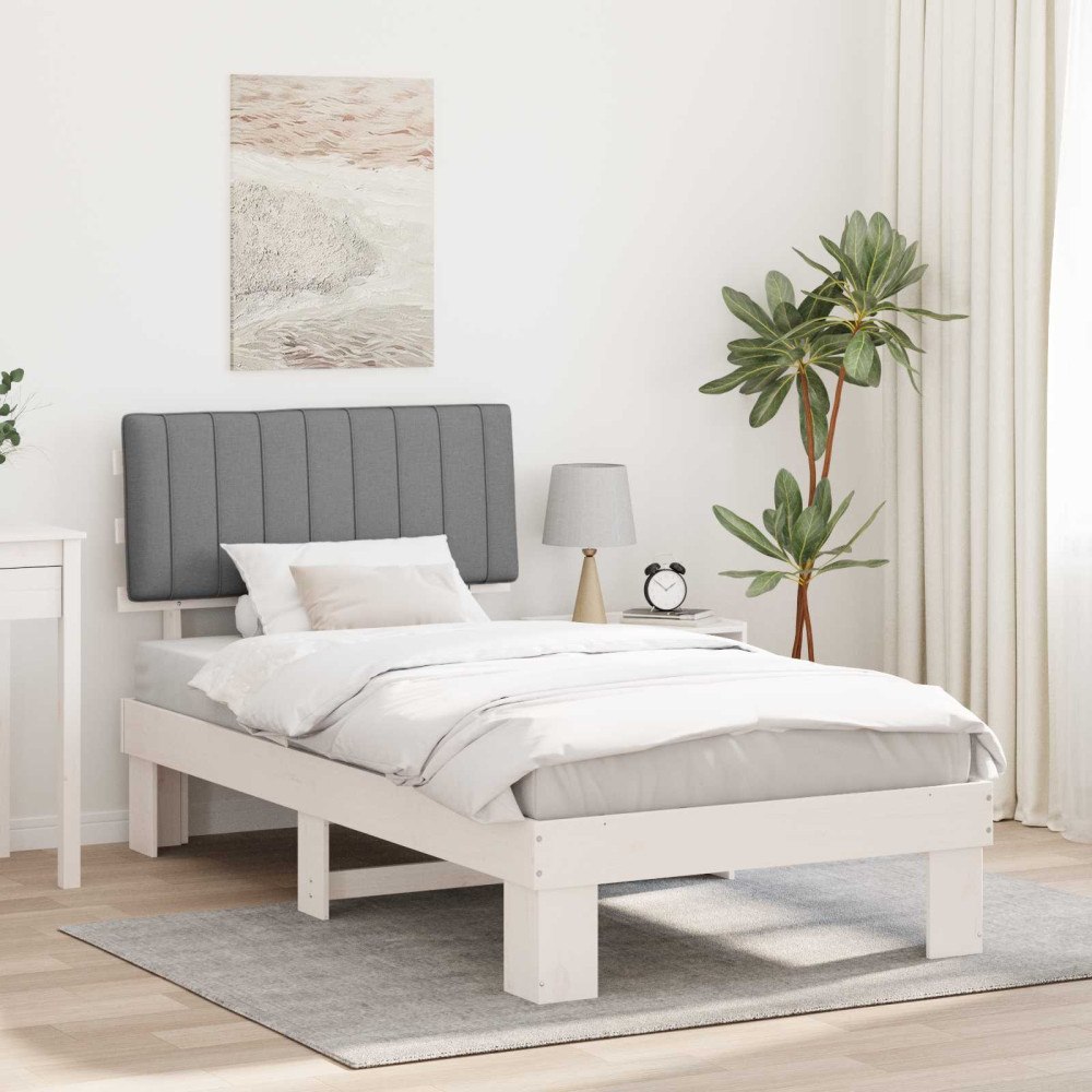 vidaXL Sängram med Klädd Huvudgavel Ljusgrå 100 x 200 cm Massiv furu