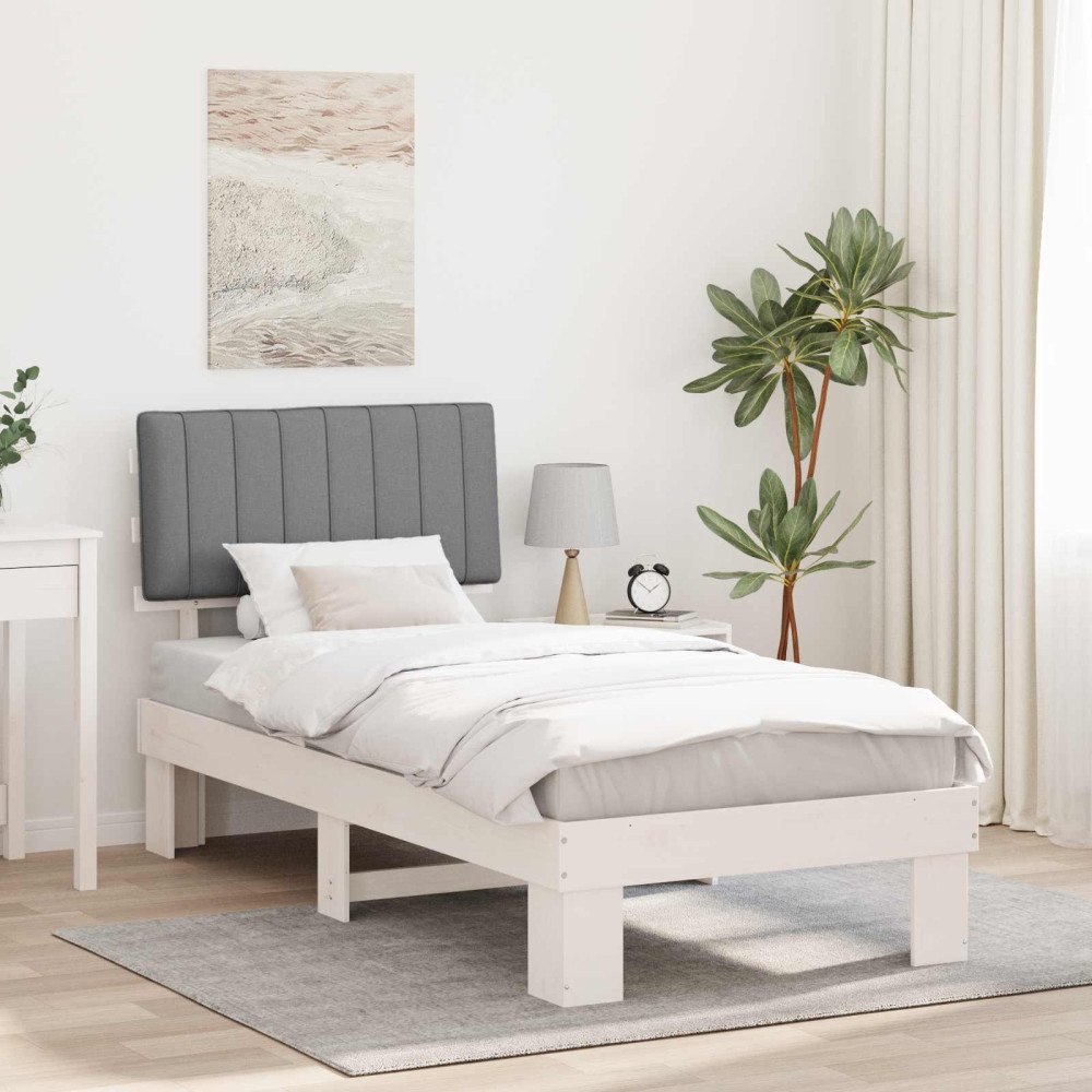 vidaXL Sängram med Klädd Huvudgavel Ljusgrå 90 x 200 cm Massiv furu