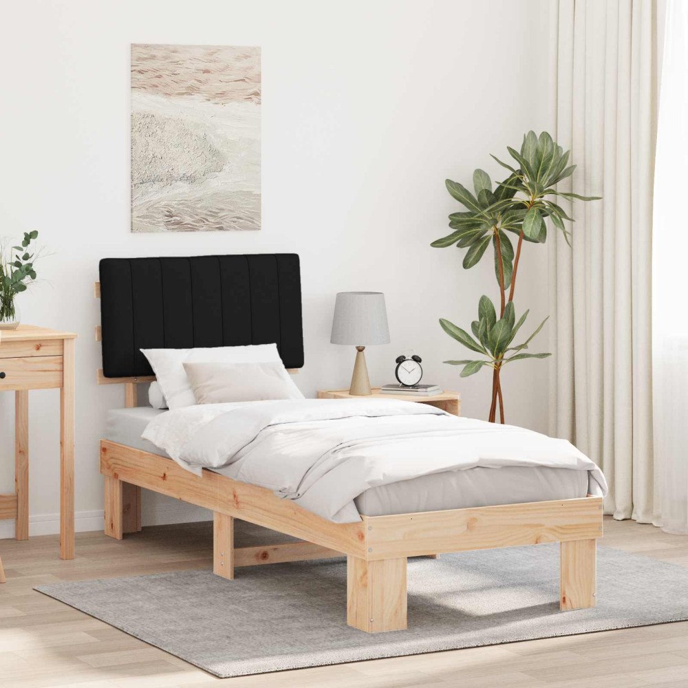 vidaXL Sängram med Klädd Huvudgavel Svart 80 x 200 cm Massiv furu