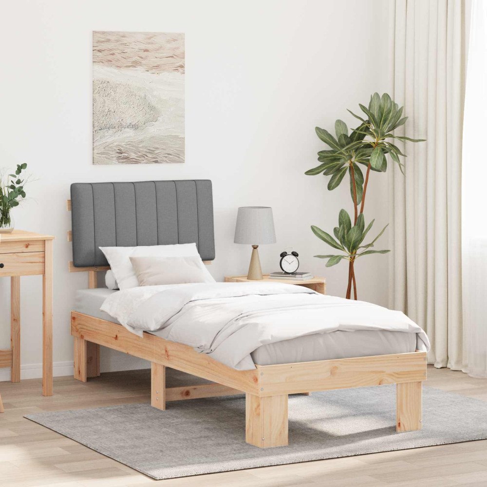 vidaXL Sängram med Klädd Huvudgavel Ljusgrå 75 x 190 cm Massiv furu