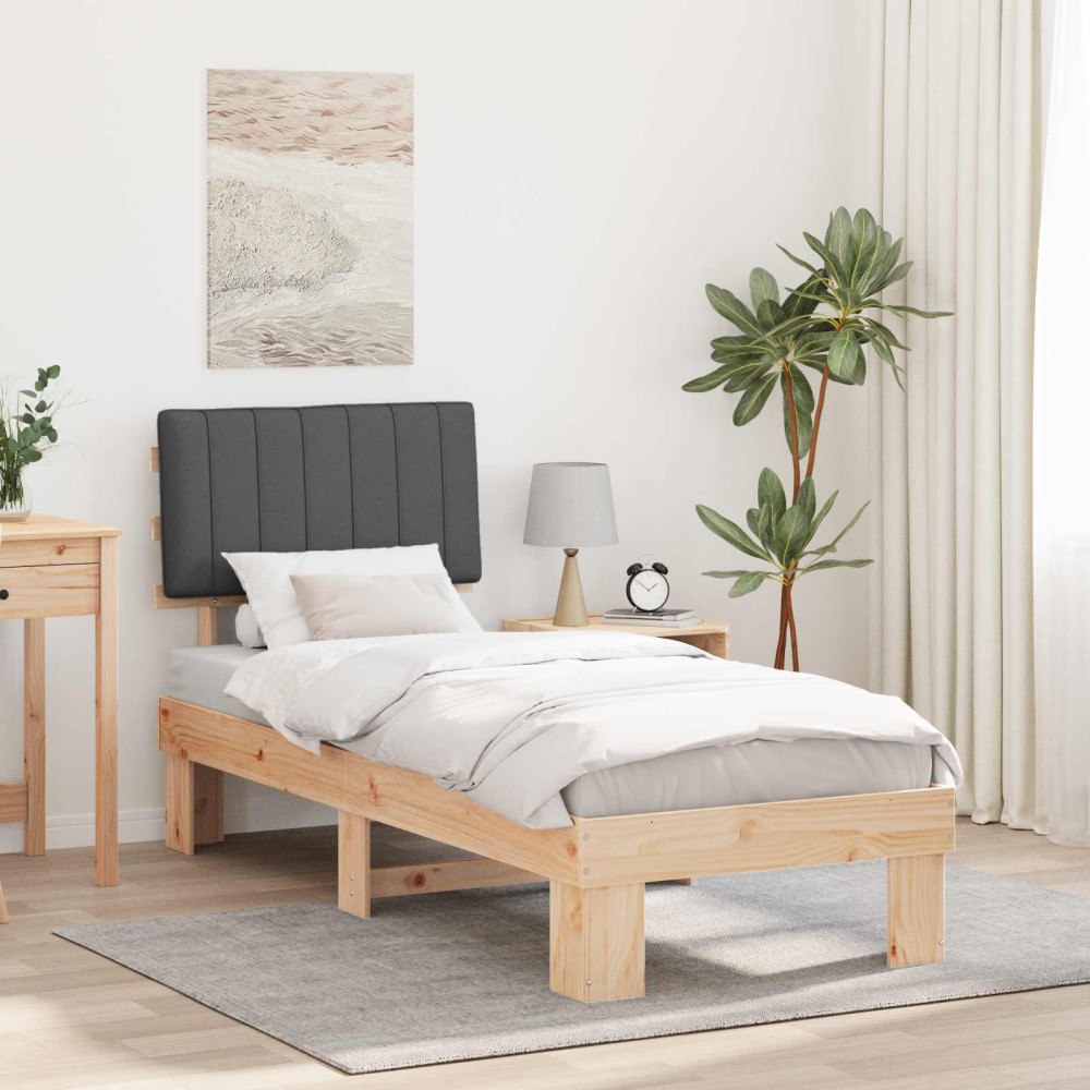 vidaXL Sängram med Klädd Huvudgavel Mörkgrå 75 x 190 cm Massiv furu