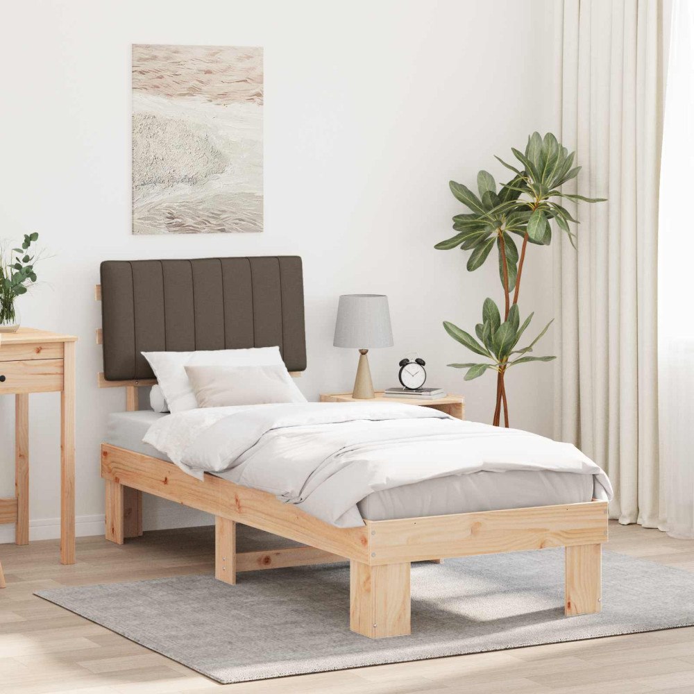 vidaXL Sängram med Klädd Huvudgavel Taupe 75 x 190 cm Massiv furu