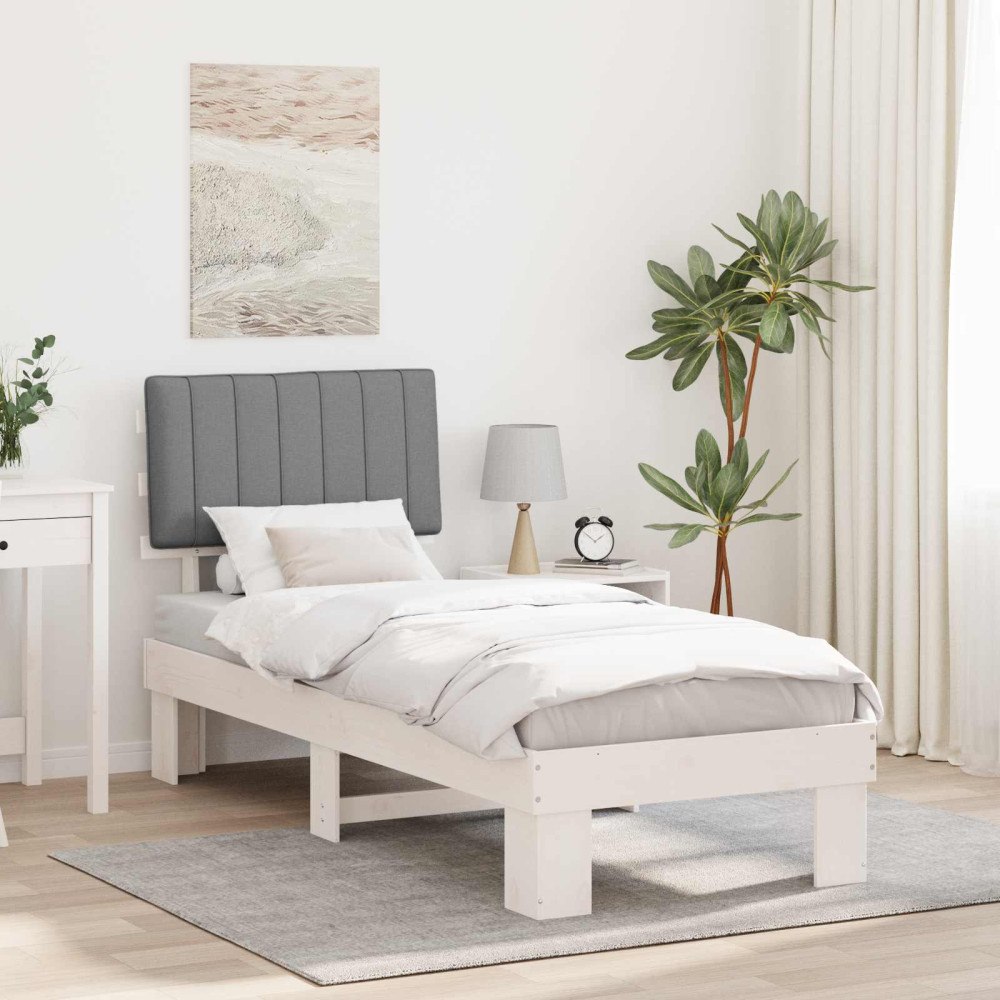 vidaXL Sängram med Klädd Huvudgavel Ljusgrå 75 x 190 cm Massiv furu