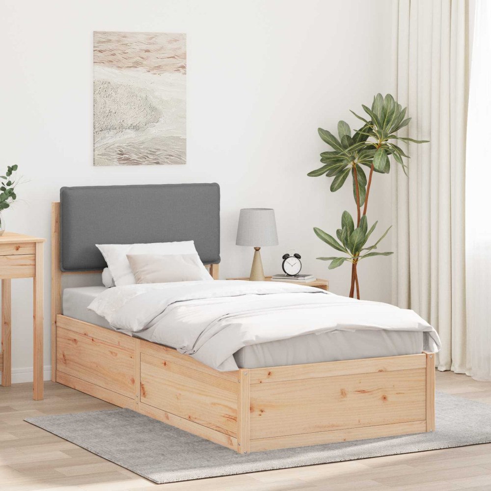 vidaXL Sängram med Klädd Huvudgavel Ljusgrå 90 x 190 cm Massiv furu