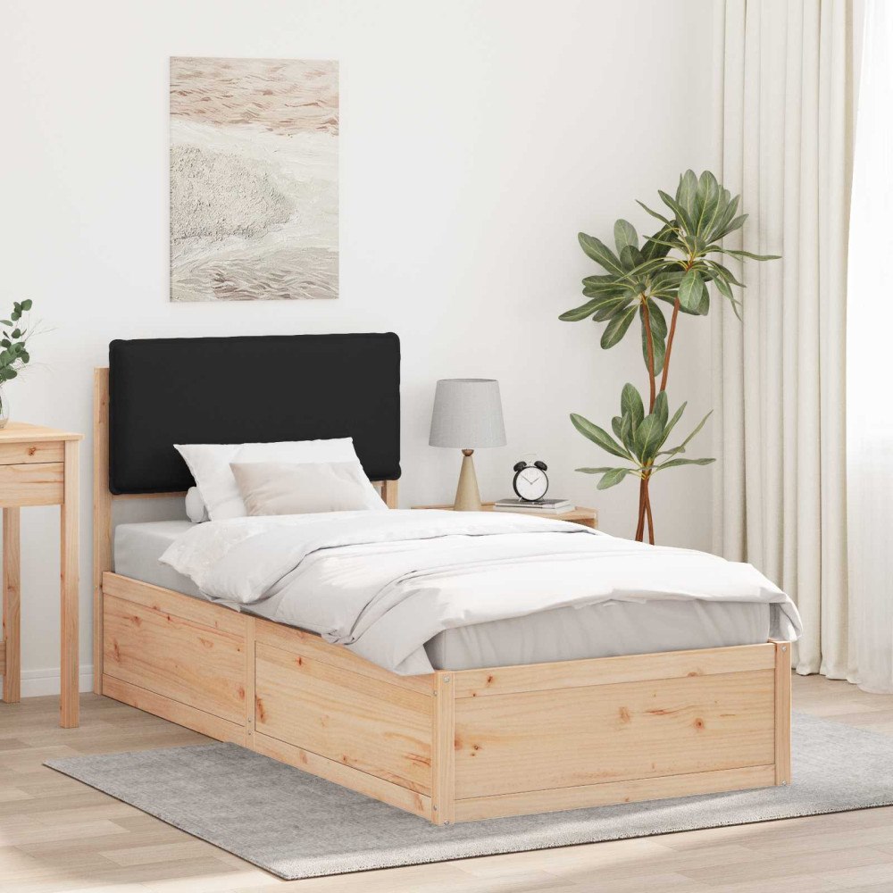 vidaXL Sängram med Klädd Huvudgavel Svart 90 x 190 cm Massiv furu