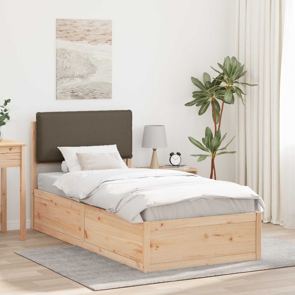 vidaXL Sängram med Klädd Huvudgavel Taupe 90 x 190 cm Massiv furu