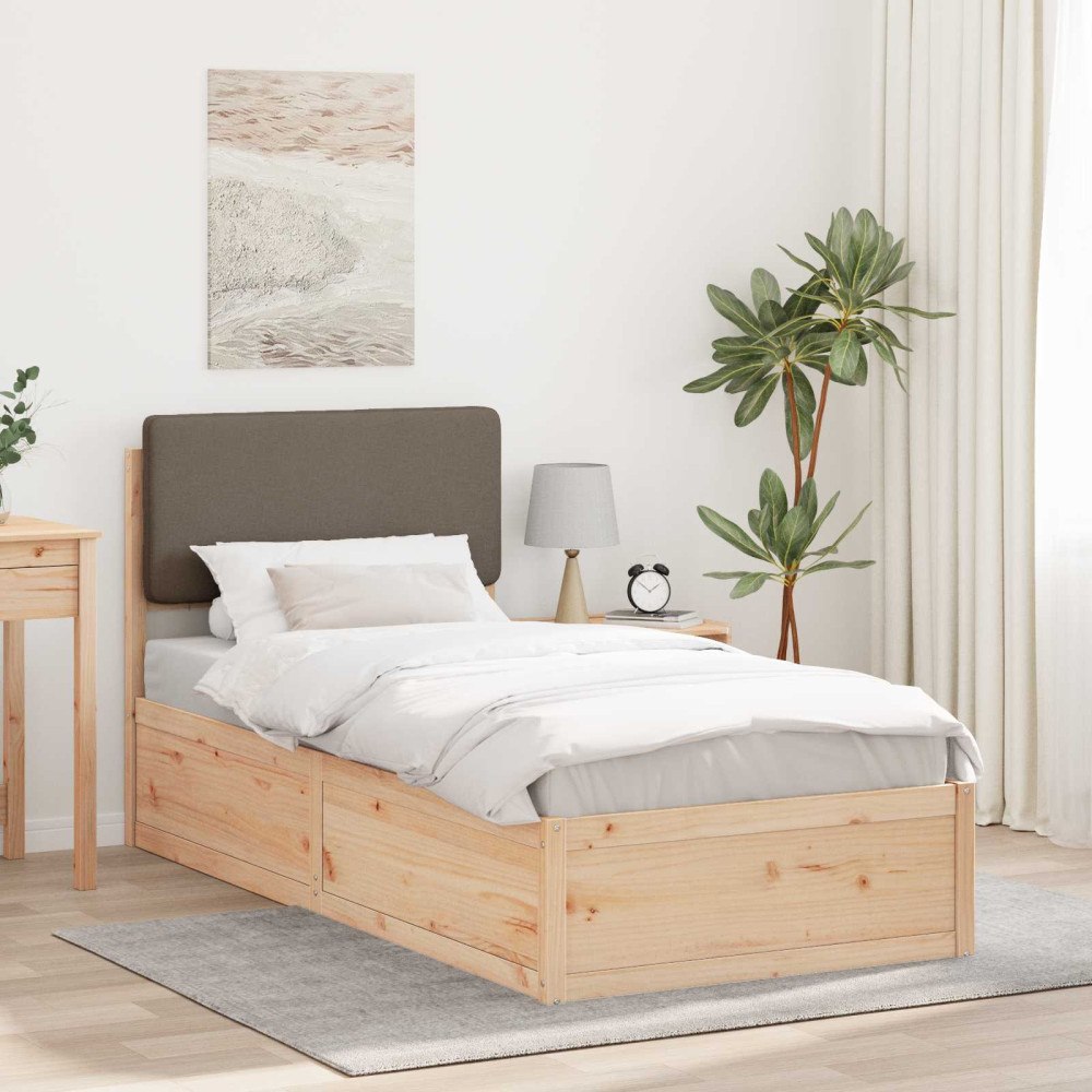 vidaXL Sängram med Klädd Huvudgavel Taupe 90 x 200 cm Massiv furu
