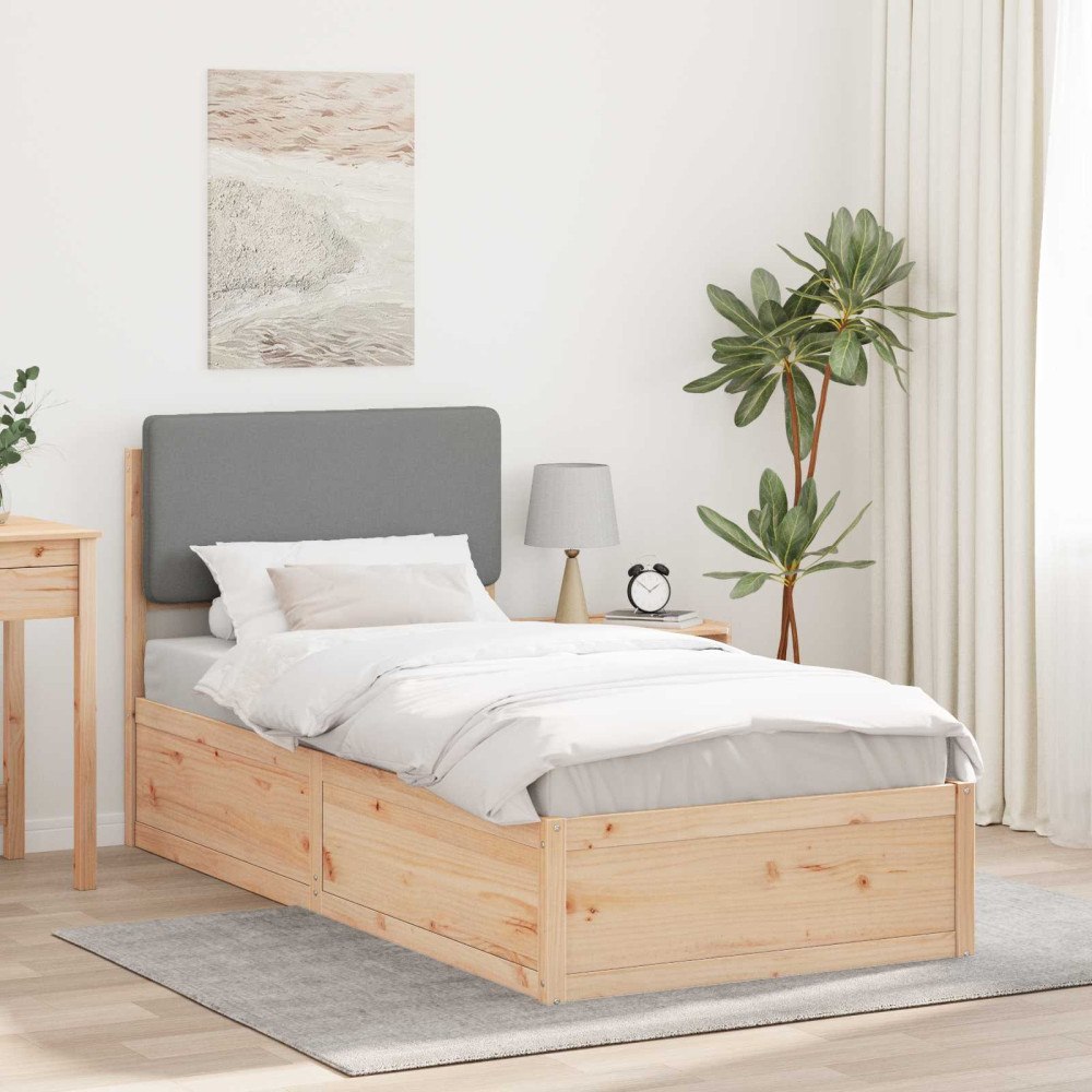 vidaXL Sängram med Klädd Huvudgavel Ljusgrå 90 x 190 cm Massiv furu