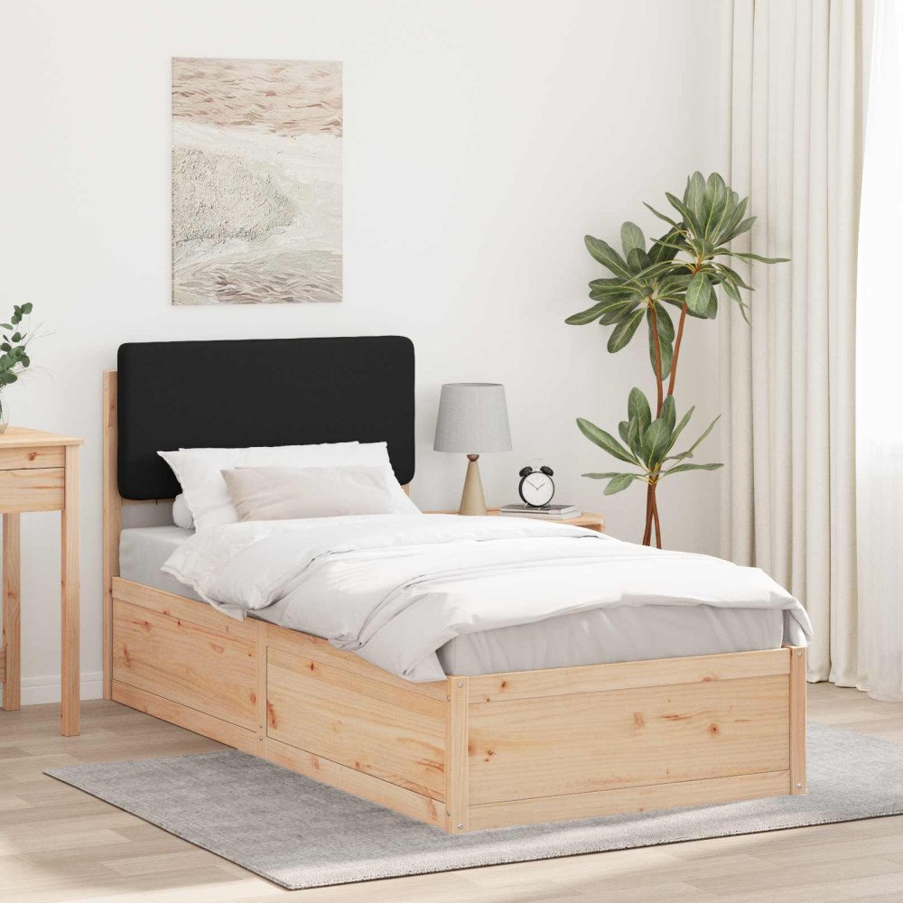 vidaXL Sängram med Klädd Huvudgavel Svart 90 x 190 cm Massiv furu
