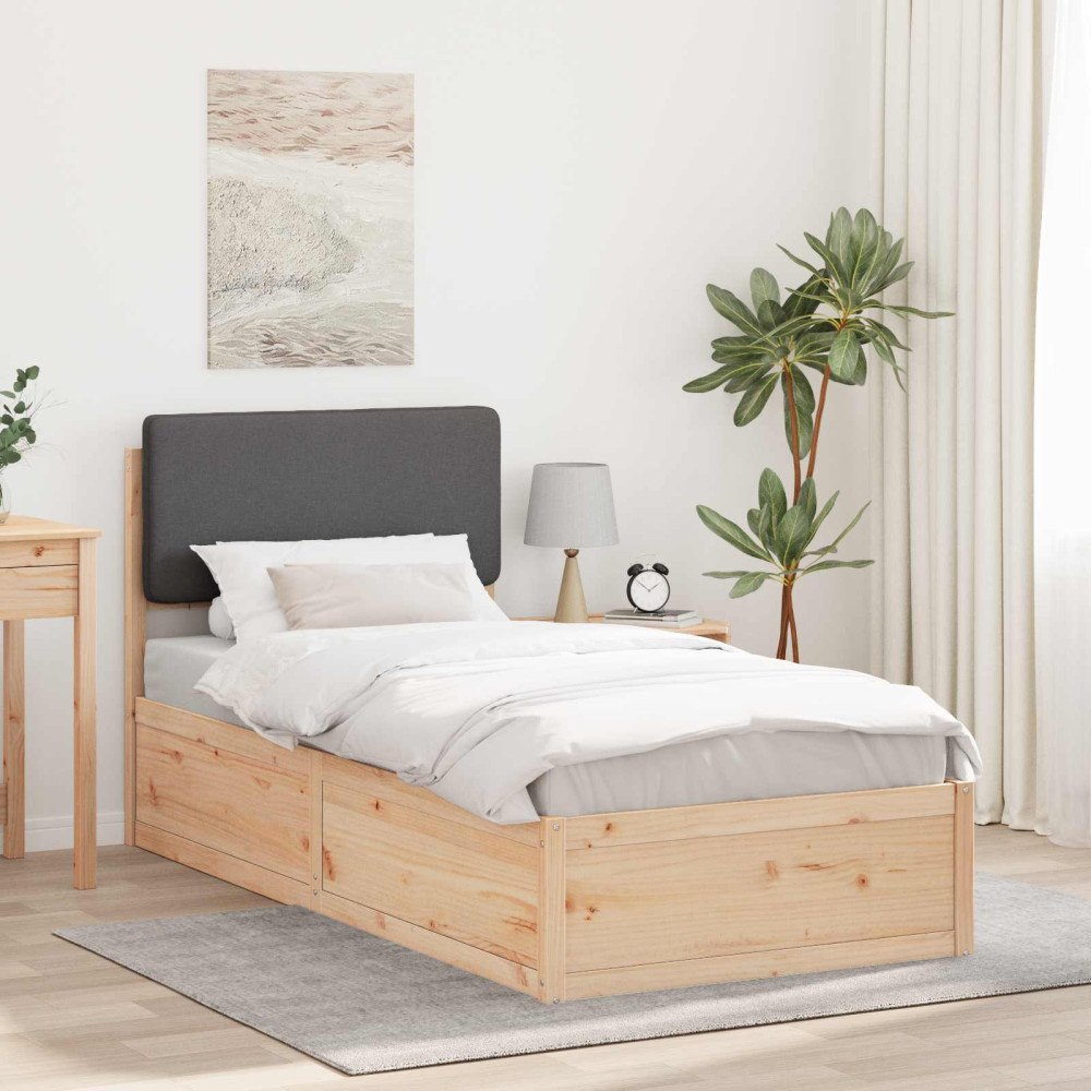 vidaXL Sängram med Klädd Huvudgavel Mörkgrå 75 x 190 cm Massiv furu