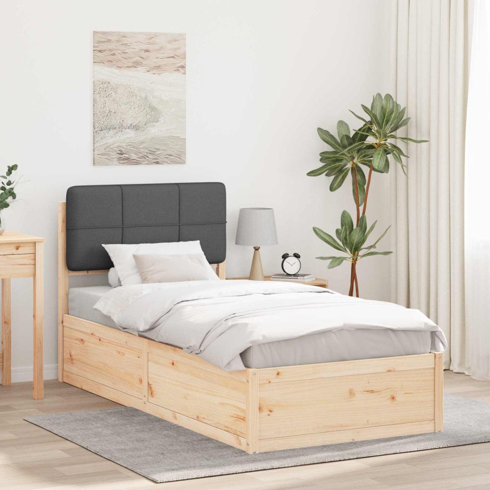 vidaXL Sängram med Klädd Huvudgavel Mörkgrå 90 x 200 cm Massiv furu