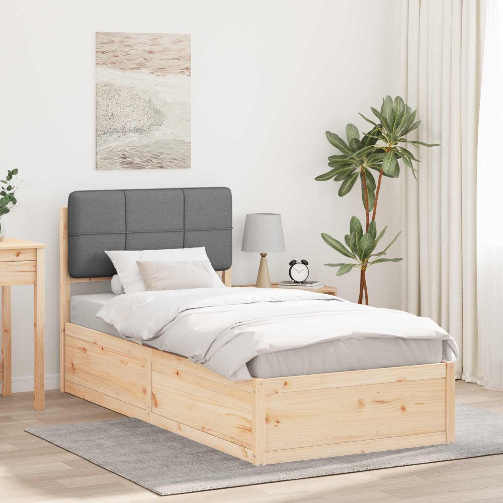 vidaXL Sängram med Klädd Huvudgavel Ljusgrå 90 x 190 cm Massiv furu