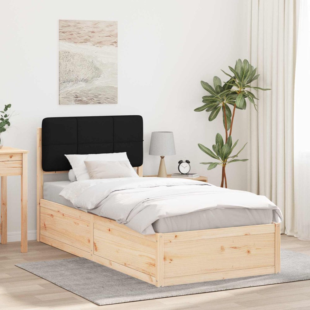 vidaXL Sängram med Klädd Huvudgavel Svart 90 x 190 cm Massiv furu