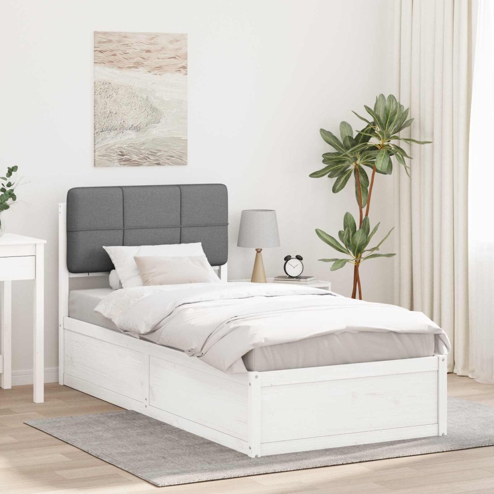 vidaXL Sängram med Klädd Huvudgavel Ljusgrå 90 x 190 cm Massiv furu