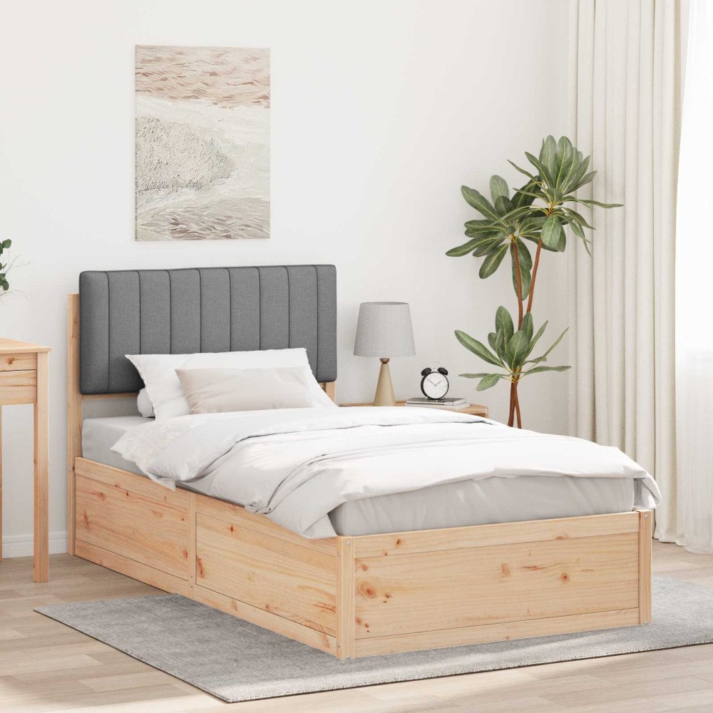 vidaXL Sängram med Klädd Huvudgavel Ljusgrå 100 x 200 cm Massiv furu