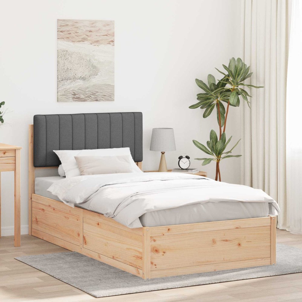 vidaXL Sängram med Klädd Huvudgavel Mörkgrå 100 x 200 cm Massiv furu