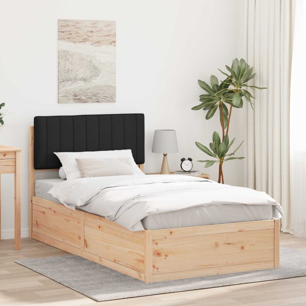 vidaXL Sängram med Klädd Huvudgavel Svart 100 x 200 cm Massiv furu