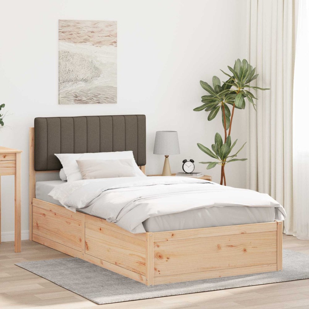 vidaXL Sängram med Klädd Huvudgavel Taupe 100 x 200 cm Massiv furu
