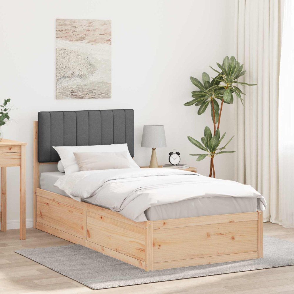 vidaXL Sängram med Klädd Huvudgavel Mörkgrå 90 x 200 cm Massiv furu