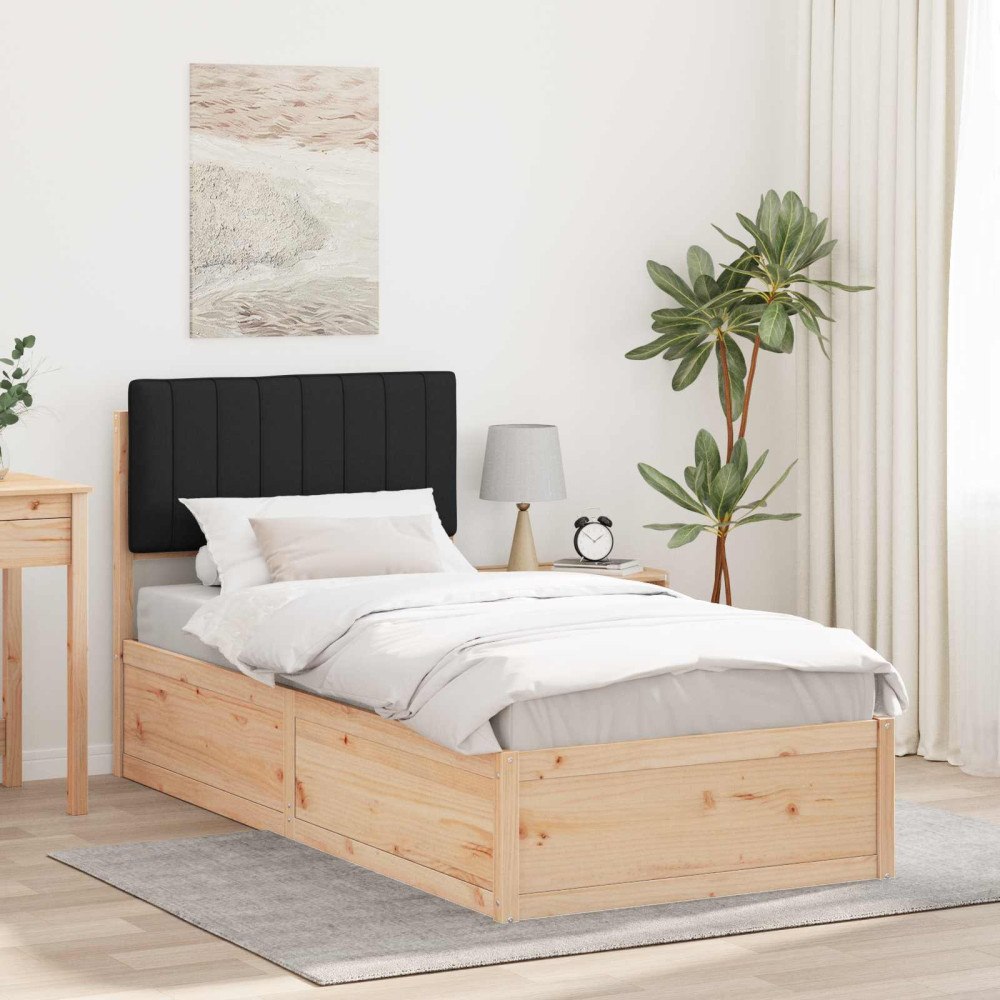 vidaXL Sängram med Klädd Huvudgavel Svart 90 x 200 cm Massiv furu