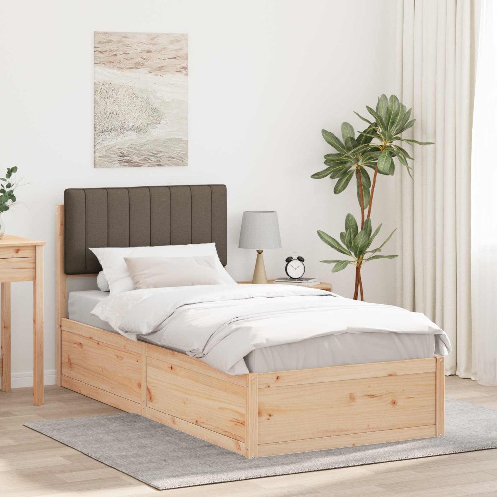 vidaXL Sängram med Klädd Huvudgavel Taupe 90 x 200 cm Massiv furu