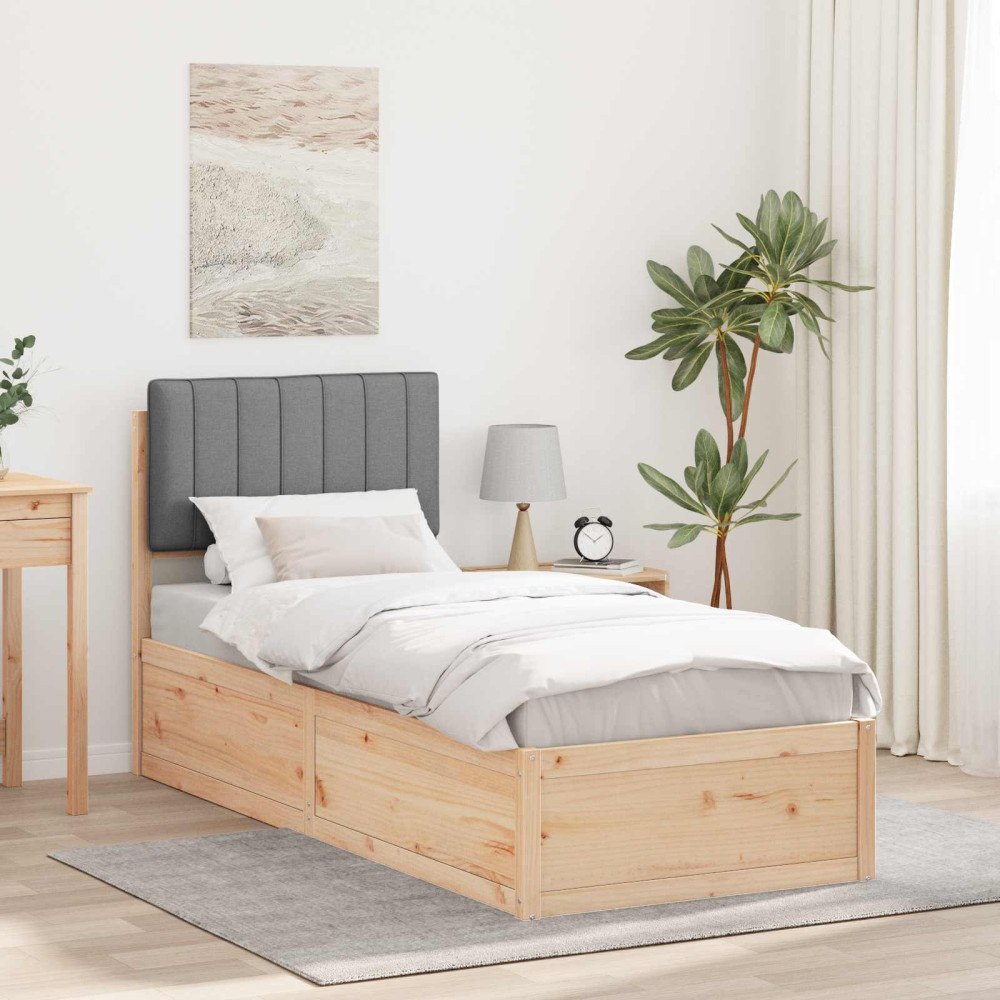 vidaXL Sängram med Klädd Huvudgavel Ljusgrå 80 x 200 cm Massiv furu