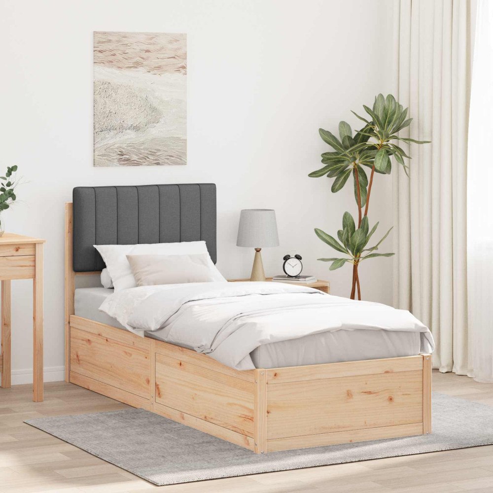vidaXL Sängram med Klädd Huvudgavel Mörkgrå 80 x 200 cm Massiv furu