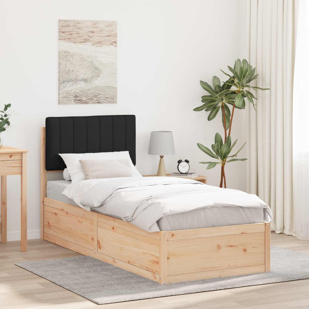 vidaXL Sängram med Klädd Huvudgavel Svart 75 x 190 cm Massiv furu