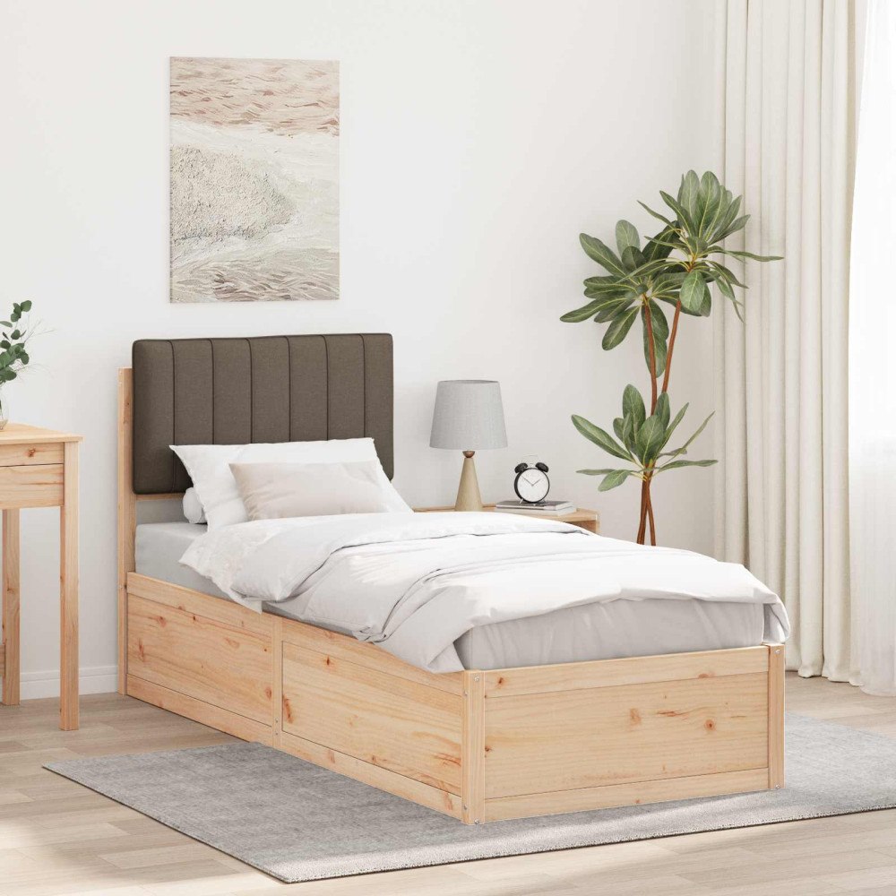 vidaXL Sängram med Klädd Huvudgavel Taupe 75 x 190 cm Massiv furu