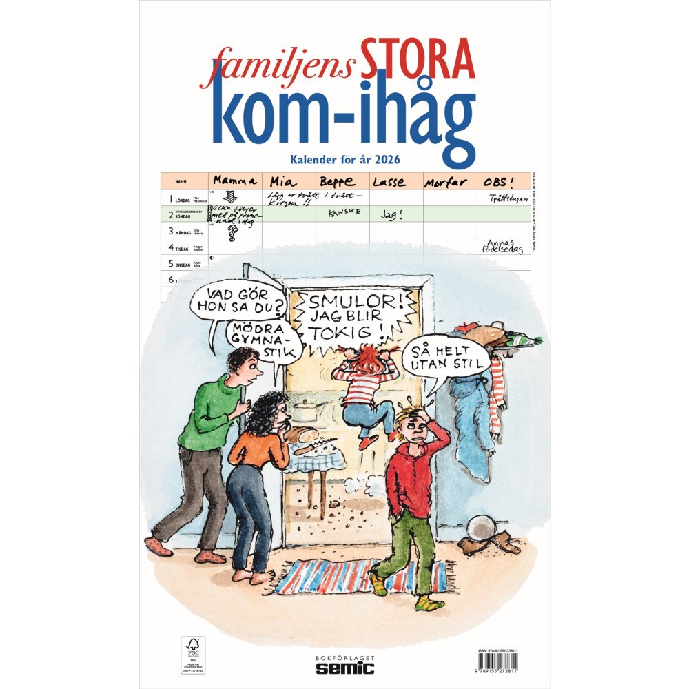 Bokförlaget Semic Familjens STORA kom-ihåg-kalender 2026 (bok, spiral)