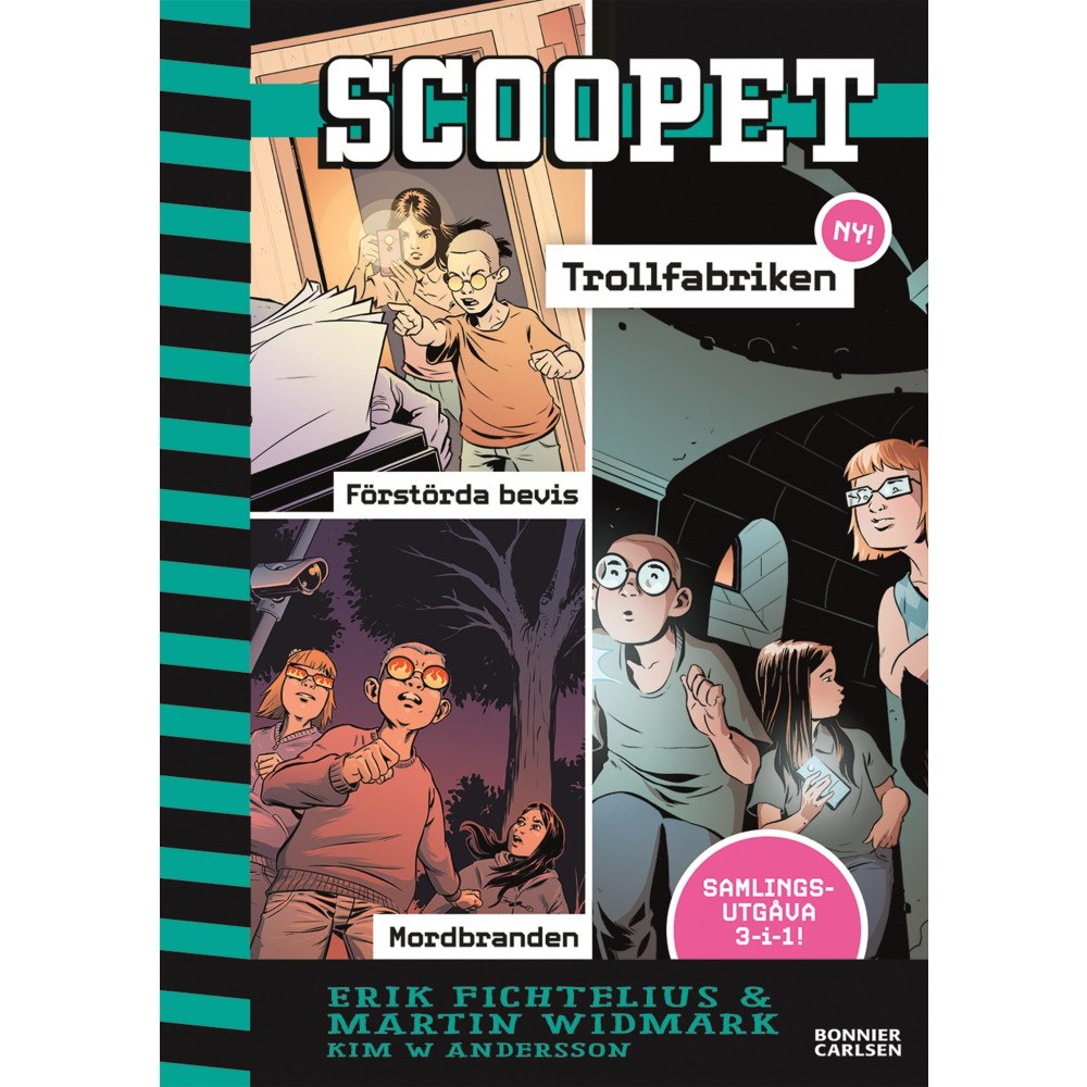 Martin Widmark Scoopet samlingsvolym. Förstörda bevis ; Mordbranden ; Trollfabriken (bok, kartonnage)