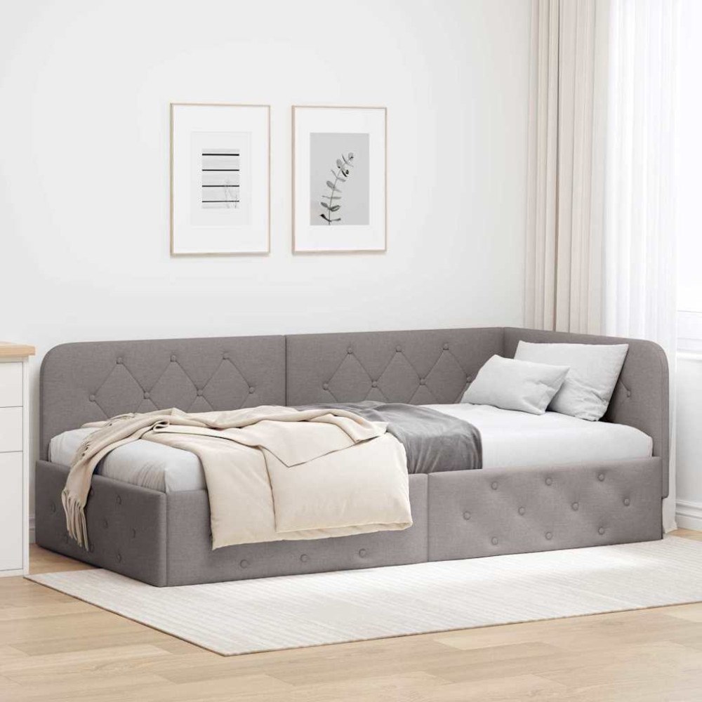 vidaXL Hörn Sängram Taupe 90 x 190 cm tyg