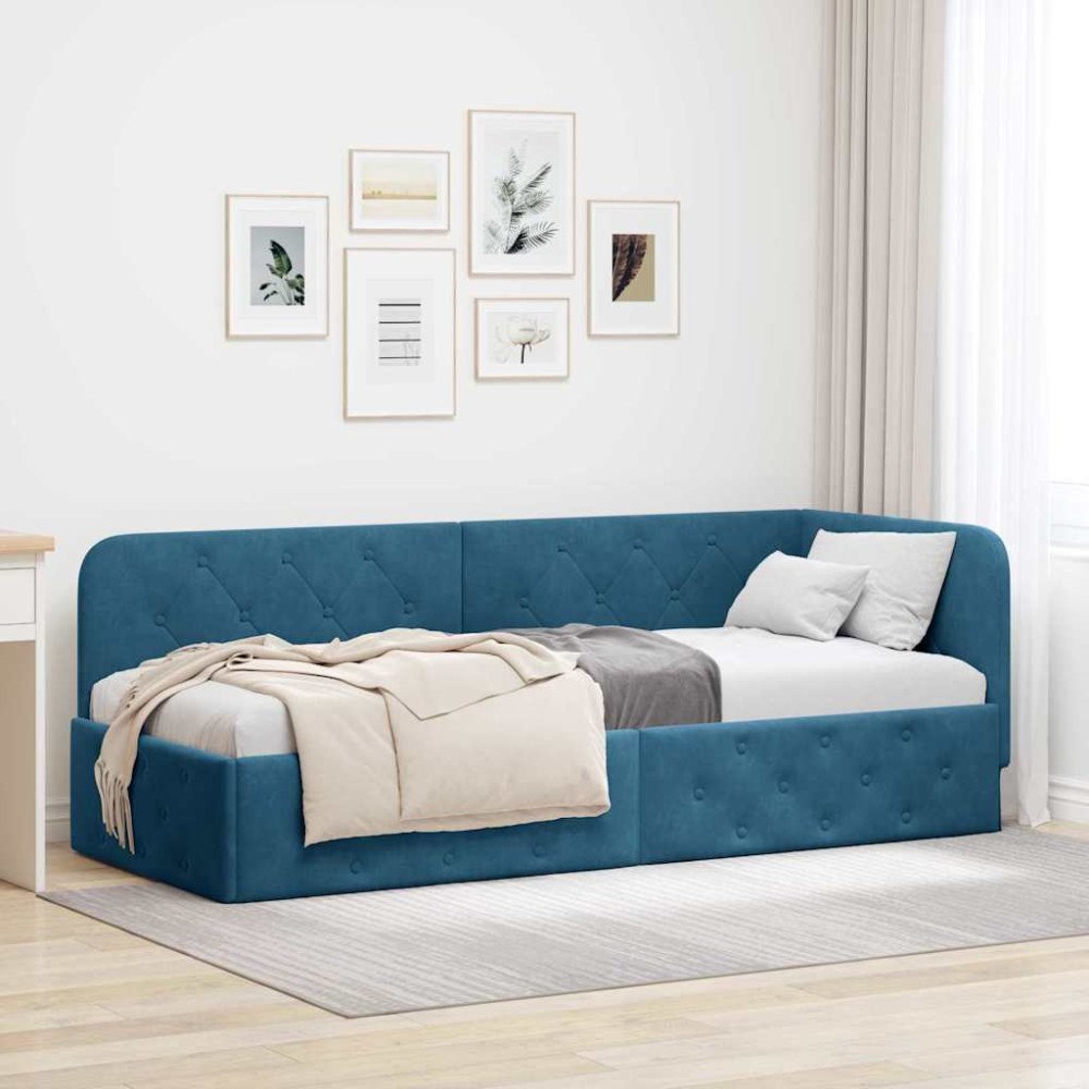 vidaXL Hörn Sängram Blå 80 x 200 cm Sammet