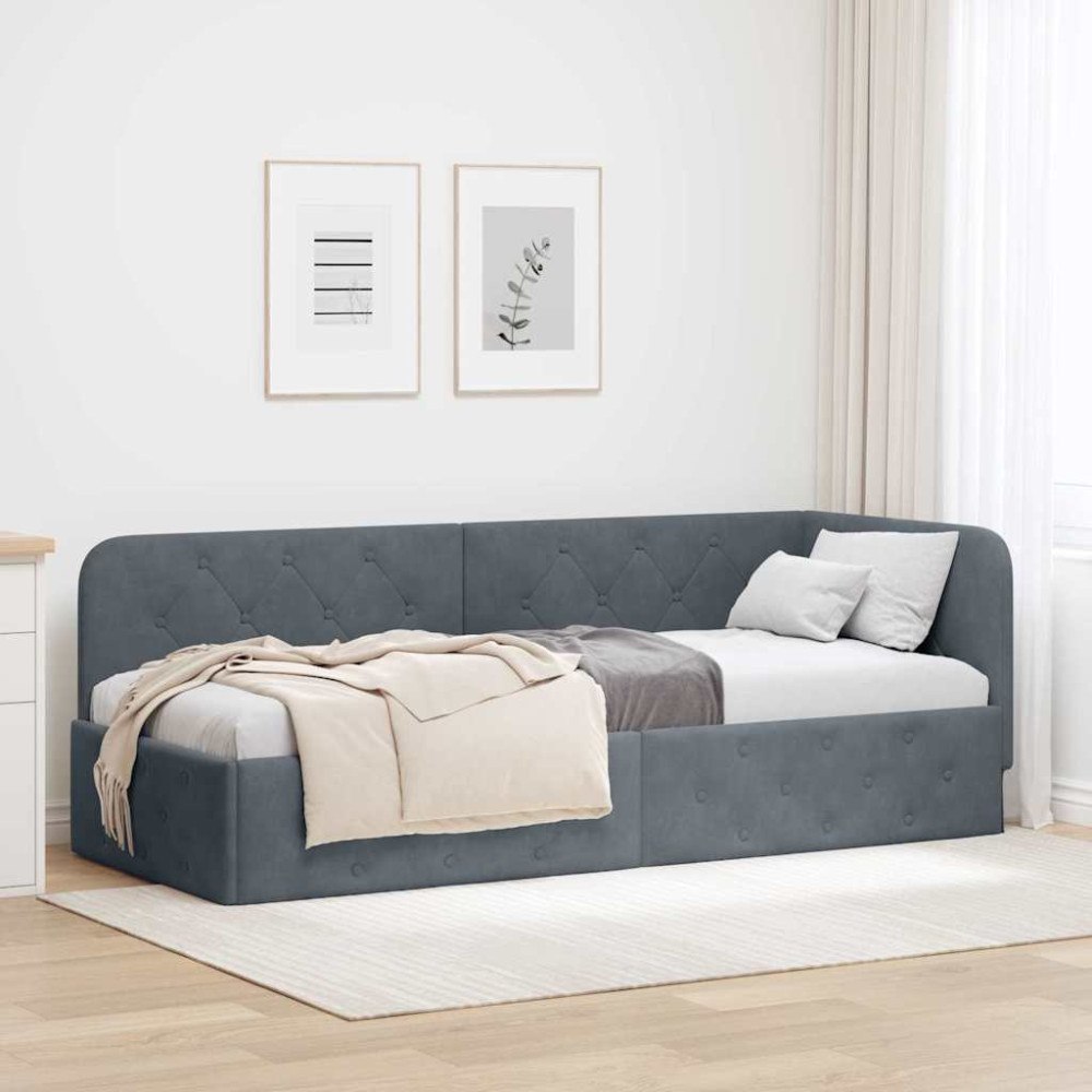 vidaXL Hörn Sängram Mörkgrå 80 x 200 cm Sammet