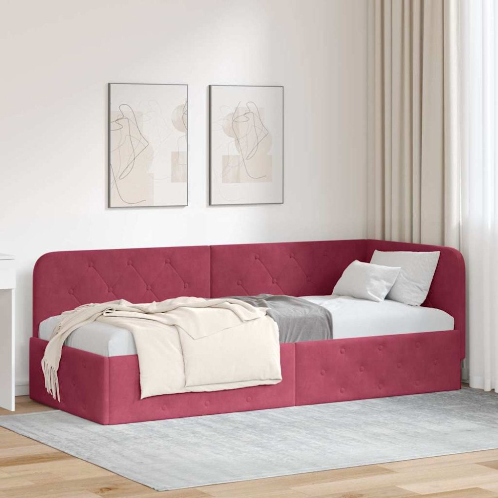 vidaXL Hörn Sängram Vinröd 80 x 200 cm Sammet