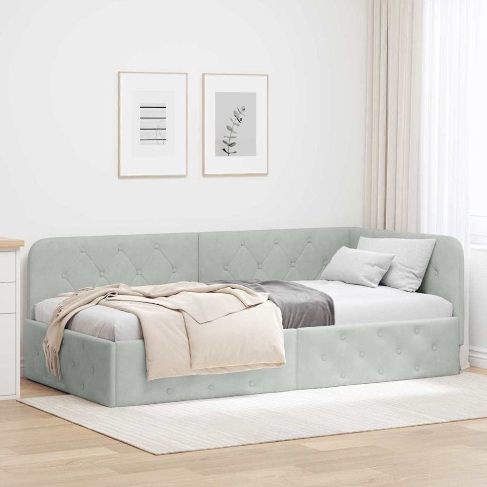 vidaXL Hörn Sängram Ljusgrå 90 x 190 cm Sammet